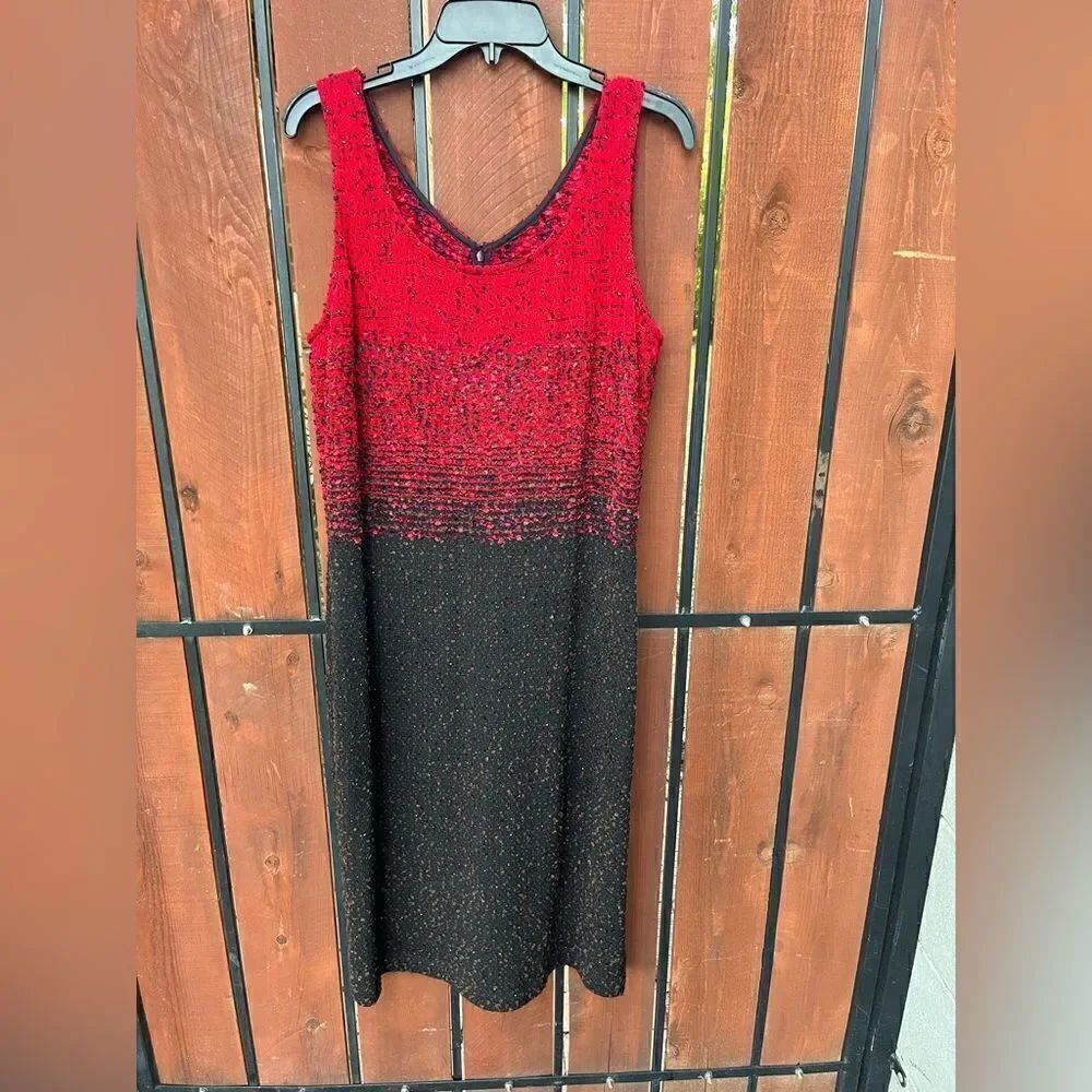 St. John Couture Tweed Knit crimson ombre Dress